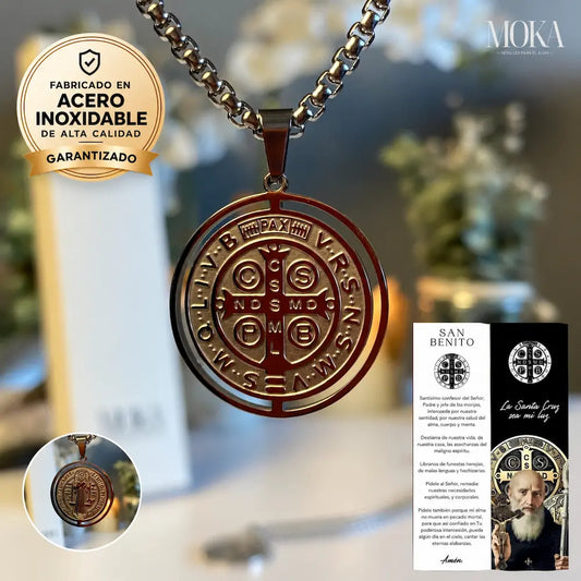 Promoción Medallas San Benito "Escudo de Protección" (Incluye: 2 collares + Caja de regalo + tarjeta de oración + envío)